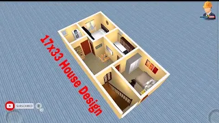 17x33 House Design in 3D With 2 bedrooms