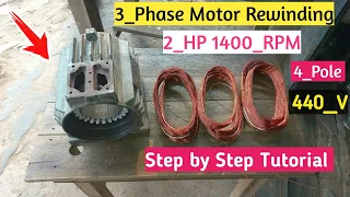 Motor restoration and 3 Phase Teeco motor Rewinding 1400 RPM 2 HP Rewinding tutorial + Winding data