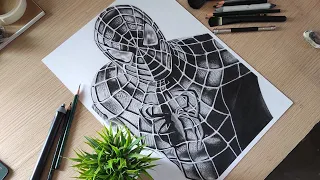 How to draw with charcoal pencils |  Spiderman pencil drawing step by step | black suit symbiote