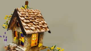 Miniature Fairy Cottage House - Cardboard and Clay Craft DIY Idea