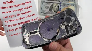 Teardown!😭 His wife Destroyed his phone - iPhone 14 Pro Cracked Restoration