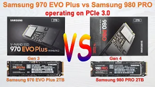 Samsung 970 EVO Plus 2TB (Gen 3) vs Samsung 980 PRO 2TB (Gen 4) M.2 NVMe SSDs operating on PCIe 3.0