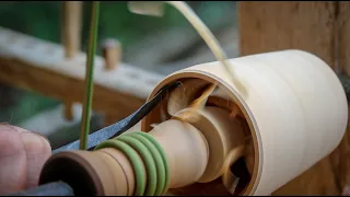 Turning an end grain cup on a pole lathe