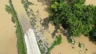 Storm in Texas Flooding in Goodrich, drone footage