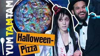 Halloween-Pizza // Mit Pilz-Totenköpfen // #yumtamtam