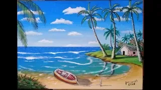 pintura de paisagem de praia em tela . 2019