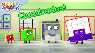 Aventura nos Quadrados! | Aprenda as formas | 123 - Episódios completos | Numberblocks em Português