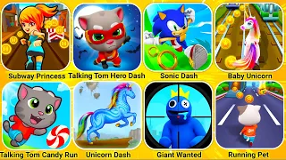 Subway Princess, Sonic Dash, Baby Unicorn, Talking Tom Candy Run, Unicorn Dash, Running Pet...