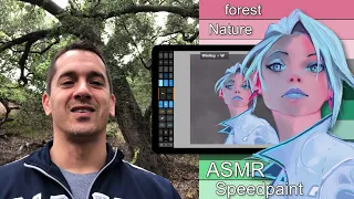Blue Girl Speedpainting done in the forest - ASMR - Paint Tool Sai v2