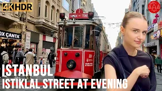 Istanbul Turkey City Center Istiklal Street At Evening Walking Tour 4K HDR