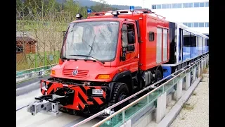 №5. Локомобиль Unimog U423. Для трамвайщиков. Навесное: гидростанция и фургон