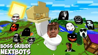 SURVIVAL BOSS SKIBIDI HOUSE with JEFF THE KILLER AND GRUDGE AND 100 NEXTBOTS in Minecraft GAMEPLAY
