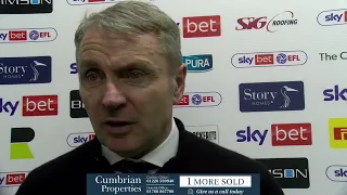 Paul Simpson speaking after the Portsmouth defeat