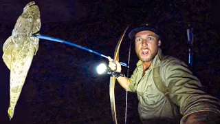 ALONE in the bush with NO FOOD - NIGHT BOW n ARROW - Eating Only What I Catch