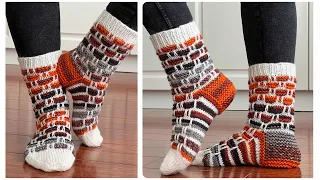 Super EASY knitting socks with lazy jacquard in one evening. Detailed MK. Knitting socks