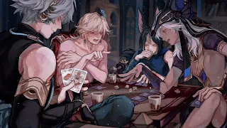 playing drunk strip TCG with sumeru men. || 𝐩𝐥𝐚𝐲𝐥𝐢𝐬𝐭 ♡