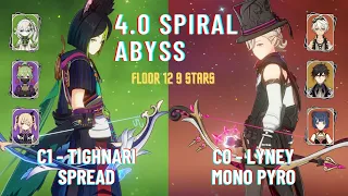 NEW ABYSS 4.0 – C1 Tighnari Spread and C0 Lyney Mono Pyro - Genshin lmpact - Floor 12 9 Stars