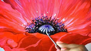 How to paint easily a lovely red poppy flower/step by step relaxing acrylic painting video/#70