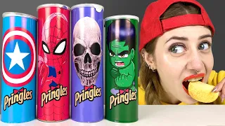 Mukbang Eating Pringles with Superheroes 프링글스를 먹으면 무엇으로 변할까요! Compilation by OM NOM