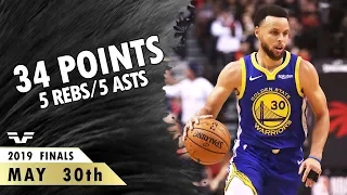 Stephen Curry - Game 1 - 2019 NBA Finals - Warriors vs Raptors - 34 Pts, 5 Rebs, 5 Asts