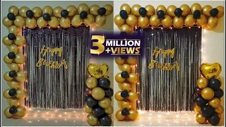 Black & Gold Theme Birthday Decoration Ideas At Home / Quick & Easy Birthday backdrop decoration