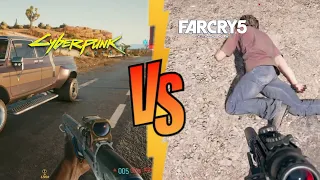 Far cry 5 physics  vs. Cyberpunk 2077  physics || NPC Interaction  graphics comparison