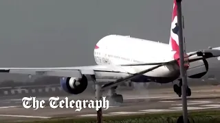 Storm Eunice: Pilots struggle to land planes safely at London's Heathrow airport