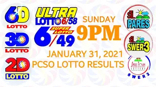 Lotto Result January 31 2021 (Sunday), 6/49, 6/58, 3D, 2D | PCSO lottery draw