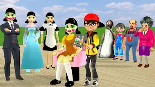 Scary Teacher 3D vs Squid Game Makeup and Change Style Dress for Squid Game Doll 5 Times Challenge