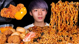 ASMR BLACK BEAN NOODLE, CHEESE BALL, FRIED CHICKEN, EGG YOLKS (Eating Sound) | MAR ASMR