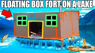 24 HOUR BOX FORT BOAT ON A LAKE!! 📦💧FISHING, HUGE WAVES, REAL SHOWER & 3:00AM SCARY ISLAND 😱