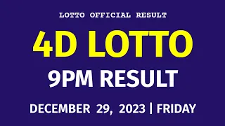 4D LOTTO RESULT TODAY 9PM DRAW Today December 29, 2023 Friday PCSO 4D LOTTO Evening Draw