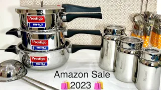 🛍2023 Amazon Sale Live 🛍 Prestige steel triply cooker Steel container steel Tadka @lucknowlocals