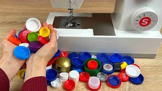 Look What I Did With Plastic Bottle Caps! Sewing, Recycling.