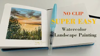 Real Speed tutorial . Super easy mini watercolor landscape tutorial