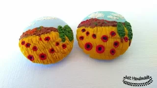 ~JustHandmade~ How to make a polymer clay (fimo) painting landscape brooch - tutorial