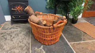 Wicker Log Basket with Natural Wooden Handles