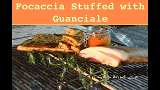 Homemade Focaccia Stria a traditional Recipe From Italy Stuffed with Guanciale & Marinara sauce