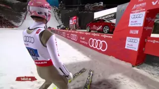 Severin Freund - 143 m - Falun 2015 - fall!