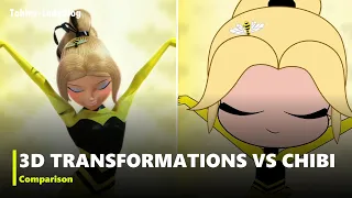 MIRACULOUS | Normal 3D Transformations vs Chibi Version Transformation Side-by-Side Comparison