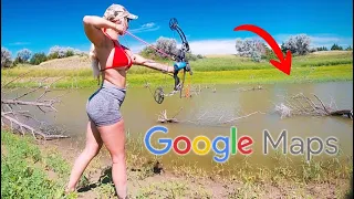 Bowfishing UNEXPLORED WATERS using GOOGLE MAPS!!! (THEY'RE EVERYWHERE!!)