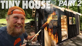 DIY Off Grid Tiny House Build Part 2 | Shou Sugi Ban Japanese Wood Burning Technique