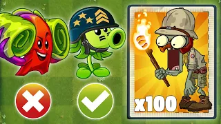 PvZ 2 Challenge - All Plants Level 1 Power Up Vs 100 Explorer Zombie - Who will win?