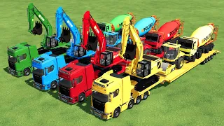 TRANSPORTING MIXER TRUCK POLIMIX, EXCAVATOR, ROLLER COMPACTOR TO COLORED GARAGE! FS22 MOD - FS22