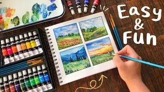 How To Paint Mini Watercolor Landscapes  + Trying out new Watercolors