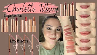 Charlotte Tilbury Lipstick and lip liner swatches on olive skin