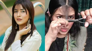 Cutting My Bangs shehnaz gill Sana inspired Hair Cutting | How To Trim Your hair At Home