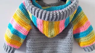 Crochet #35 How to crochet a "cool baby hoodie " Part/2