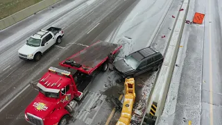 02-14-2021 Jackson, MS - DRONE Icy Wreck on I55 & McDowell Road - Heavy Sleet on I20