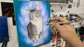 Airbrushing Pet Portrait "Felix" my Cat